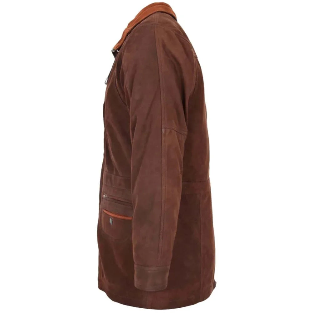Men Leather Brown Nubuck Winter Coat 