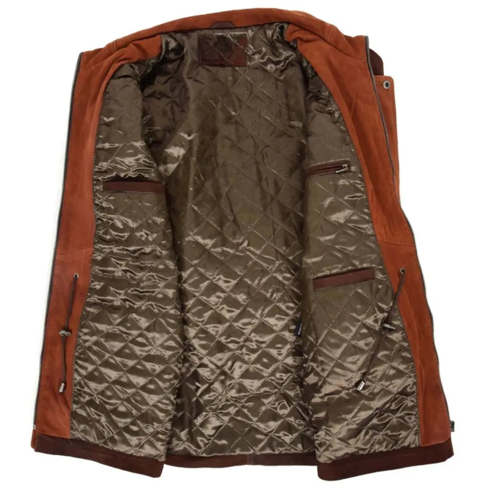 Men Leather Brown Nubuck Winter Coat 