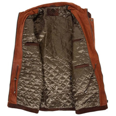 Men Leather Brown Nubuck Winter Coat 