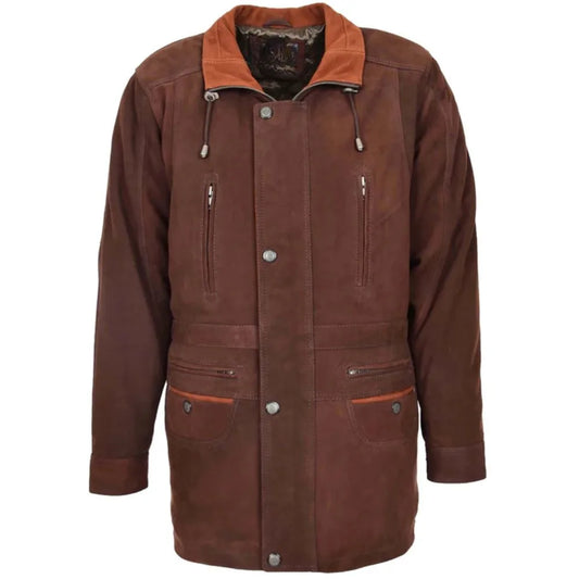 Men Leather Brown Nubuck Winter Coat 