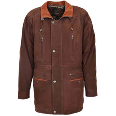 Men Leather Brown Nubuck Winter Coat 
