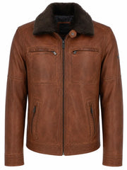 Men's Leather Detachable Collar Jacket, front view