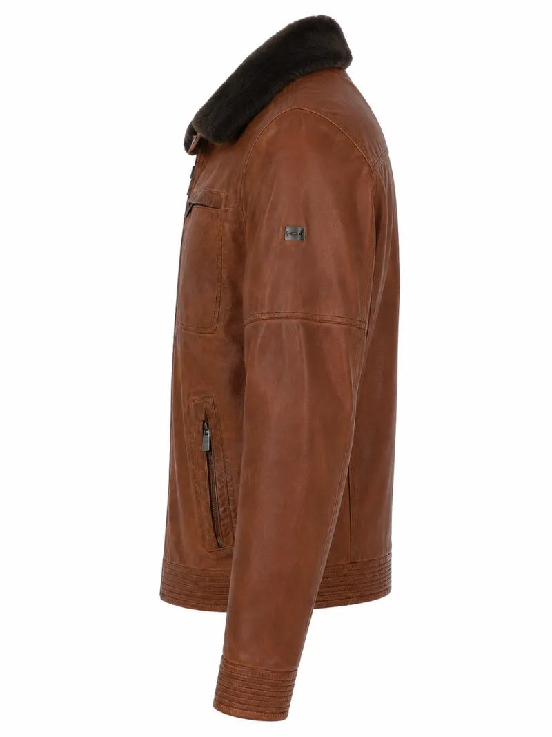 Men's Leather Detachable Collar Jacket, side view