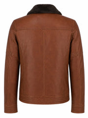 Men's Leather Detachable Collar Jacket, collar detail