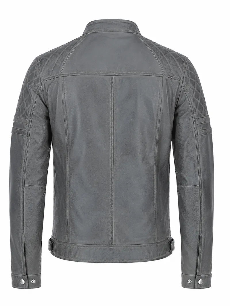 Men's Leather Gray Vintage Jacket, back view