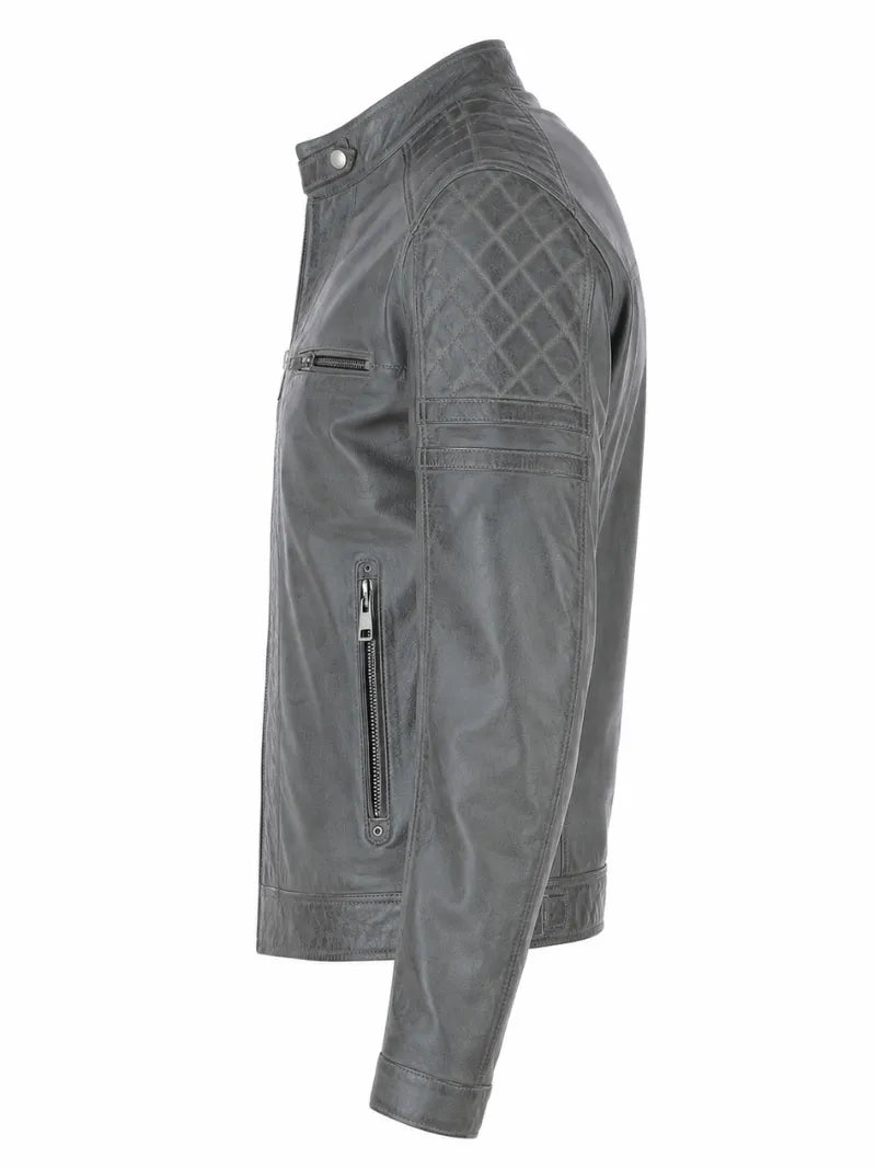 Men's Leather Gray Vintage Jacket, side view