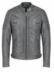 Men's Leather Gray Vintage Jacket, front view