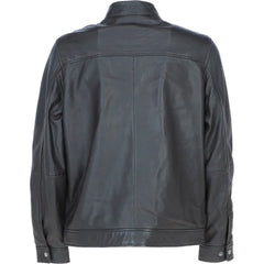 Men Leather Mandarin Collar Zip-Up Biker Jacket 
