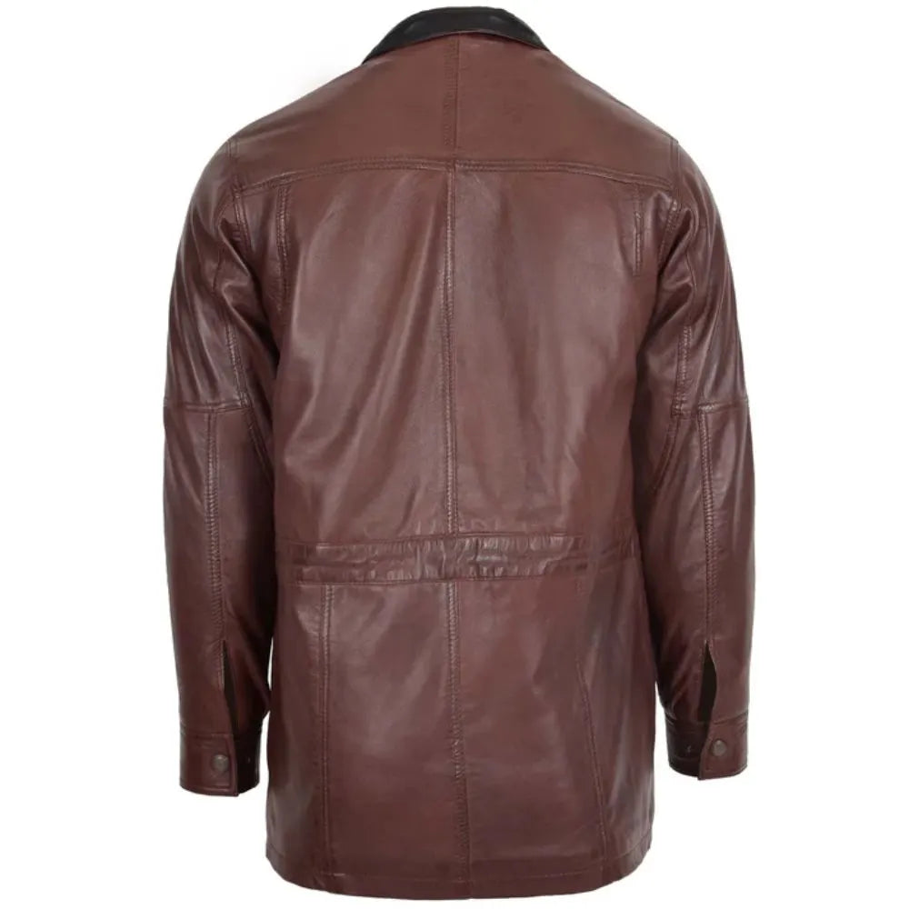 Men Leather Maroon Short Length Winter Coat