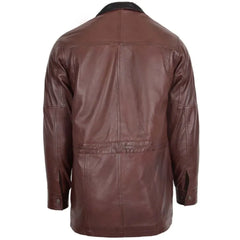 Men Leather Maroon Short Length Winter Coat
