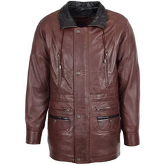 Men Leather Maroon Short Length Winter Coat