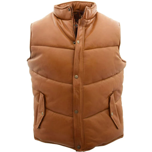 Men Leather Puffer Vest