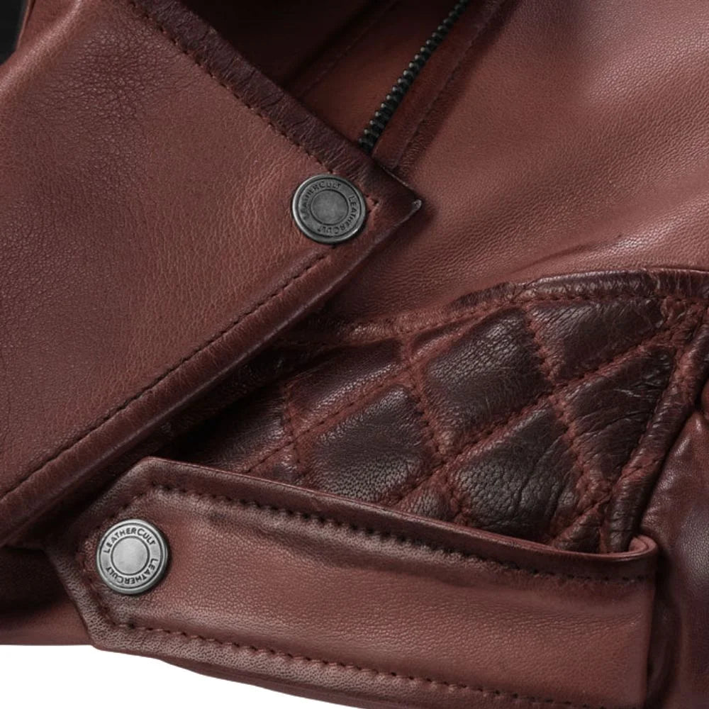 Men Lighter Maroon Quilted Leather Jacket