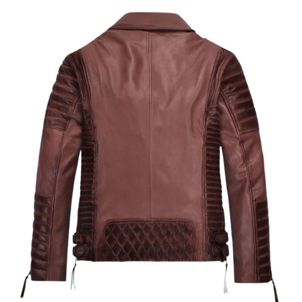 Men Lighter Maroon Quilted Leather Jacket