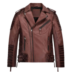 Men Lighter Maroon Quilted Leather Jacket