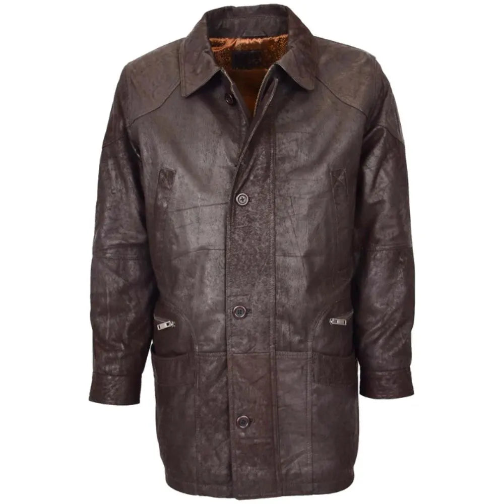 Men M2 Brown Classic Leather Winter Coat