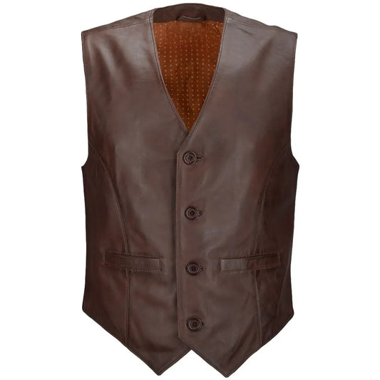 Men Mid Brown Leather Vest 