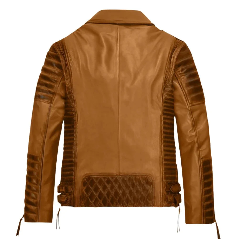 Men Mustard Quilted Leather Jacket