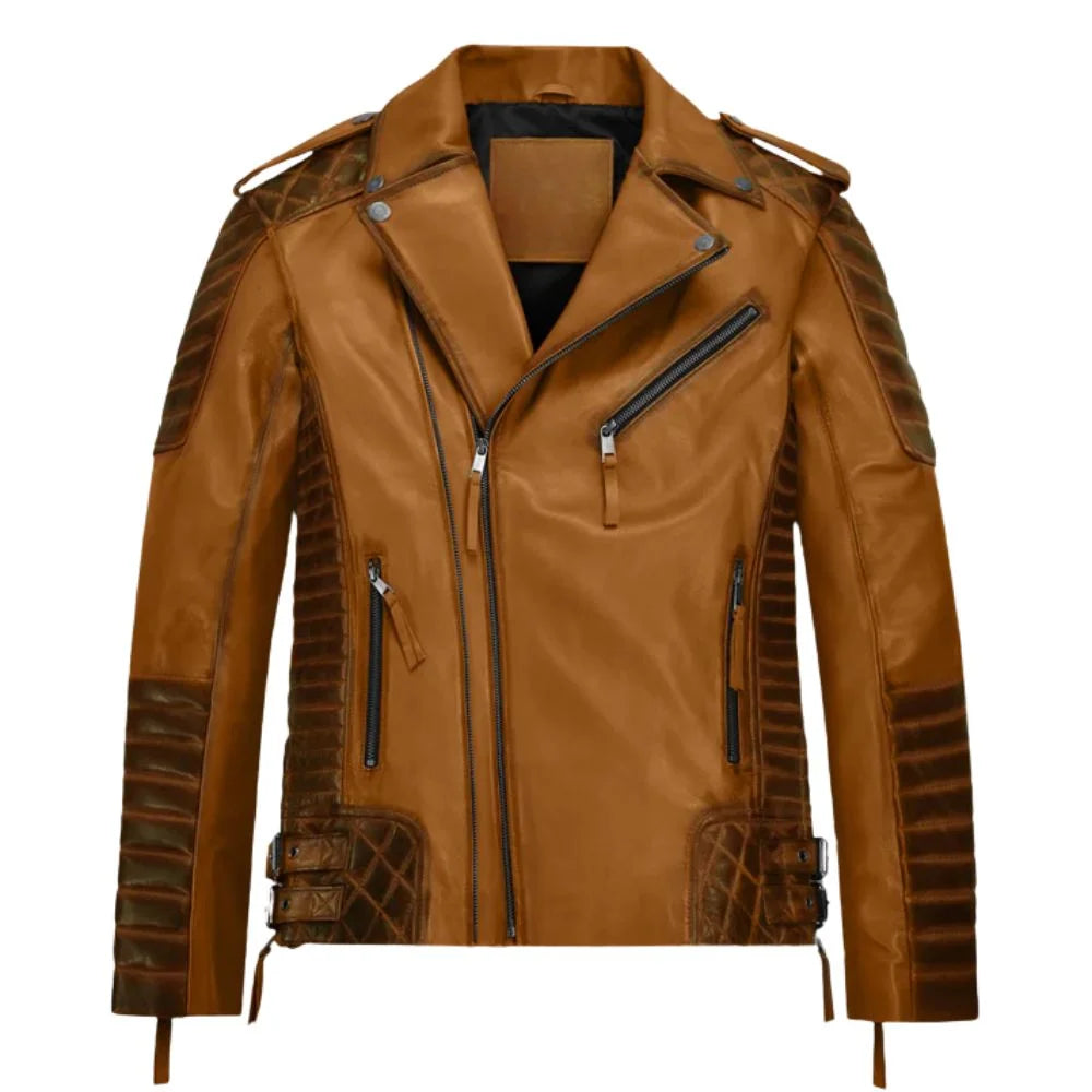Men Mustard Quilted Leather Jacket