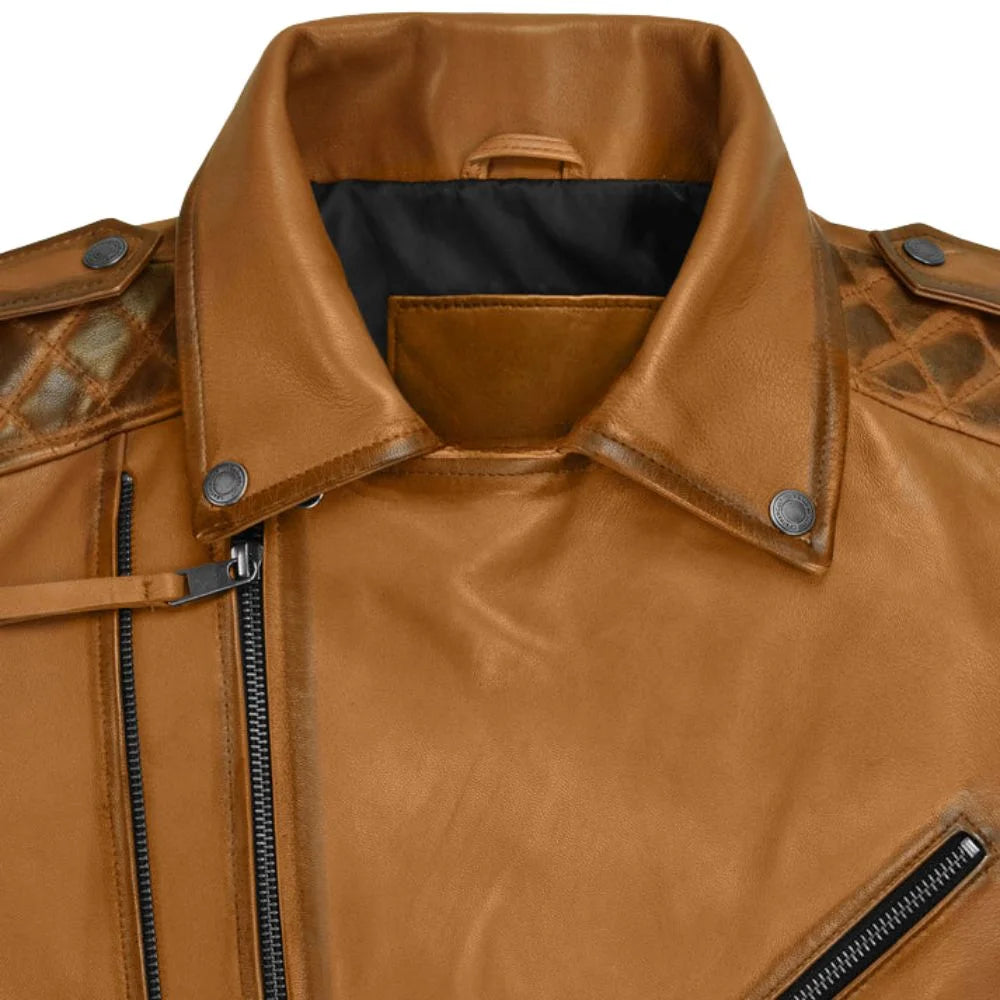 Men Mustard Quilted Leather Jacket