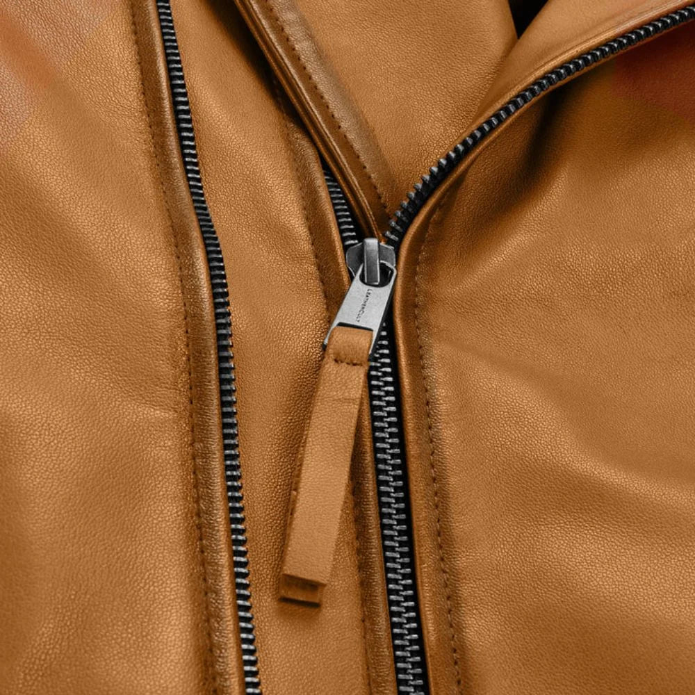 Men Mustard Quilted Leather Jacket