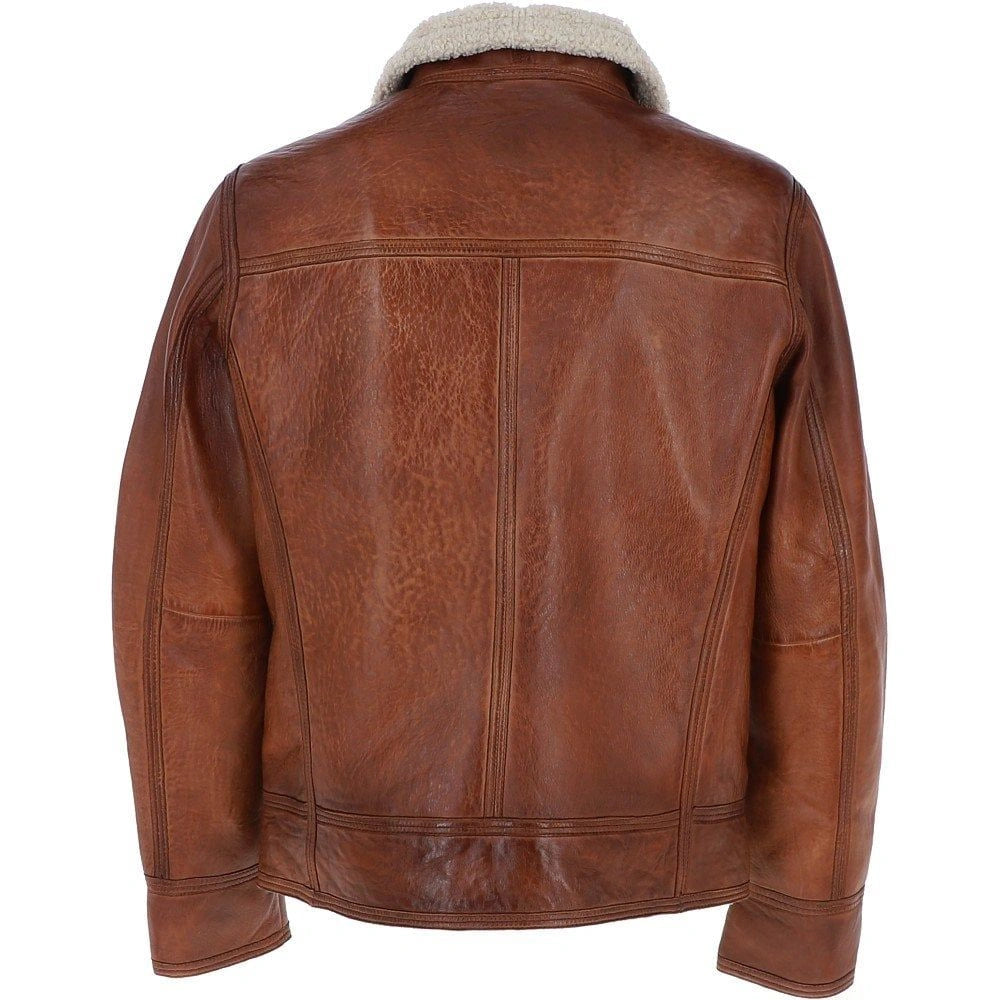 Men Nappa Leather Teddy Lining Cognac Jacket 