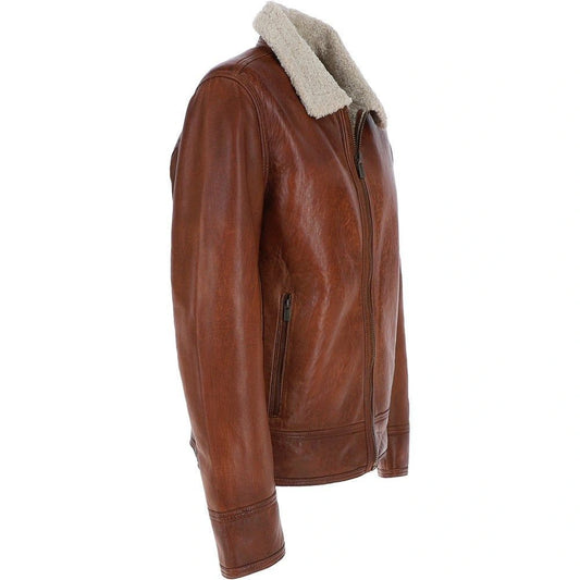 Men Nappa Leather Teddy Lining Cognac Jacket 