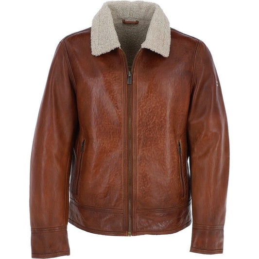 Men Nappa Leather Teddy Lining Cognac Jacket 
