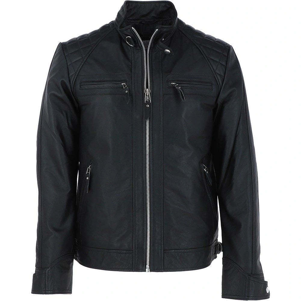 Men Nevada Black Leather Biker Jacket