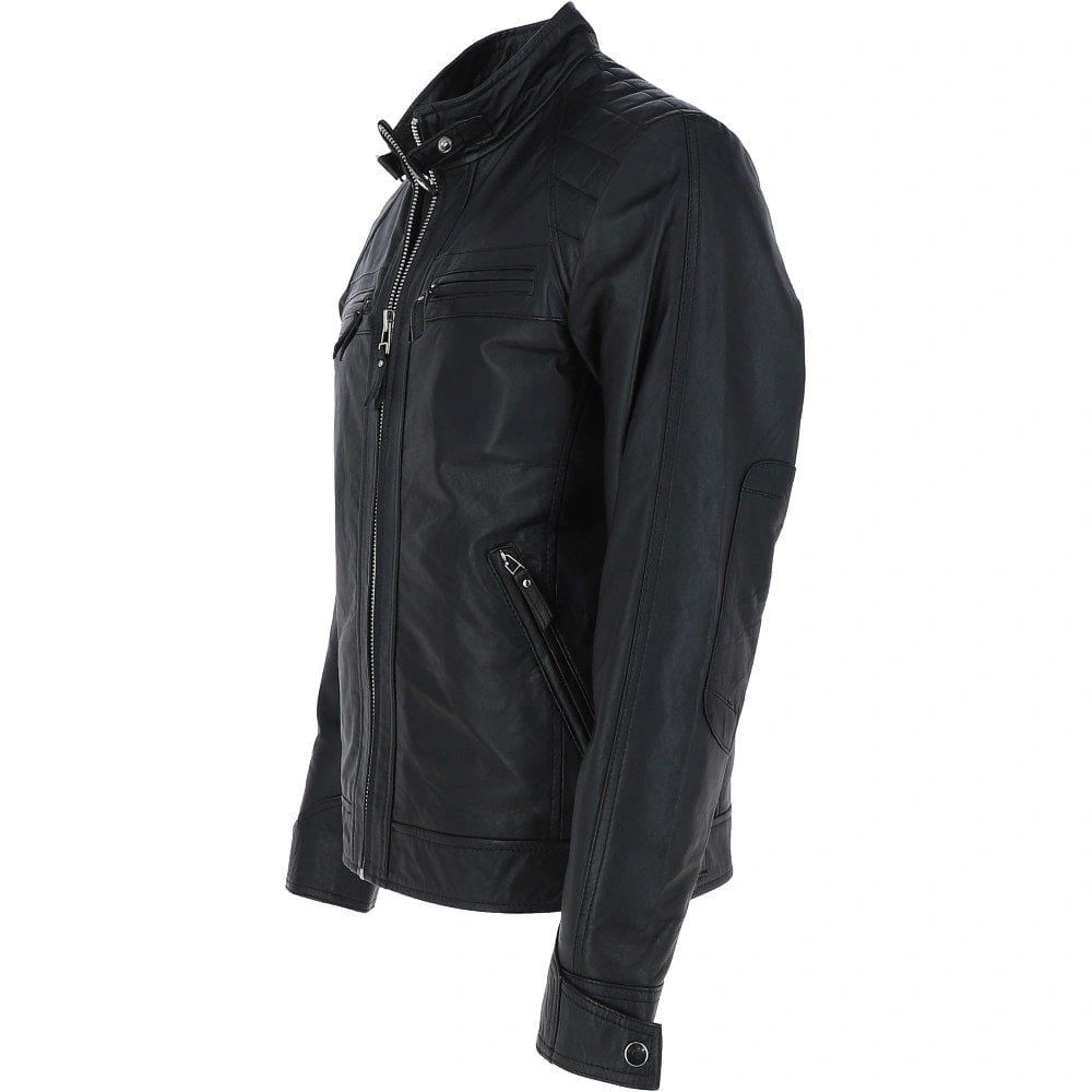 Men Nevada Black Leather Biker Jacket