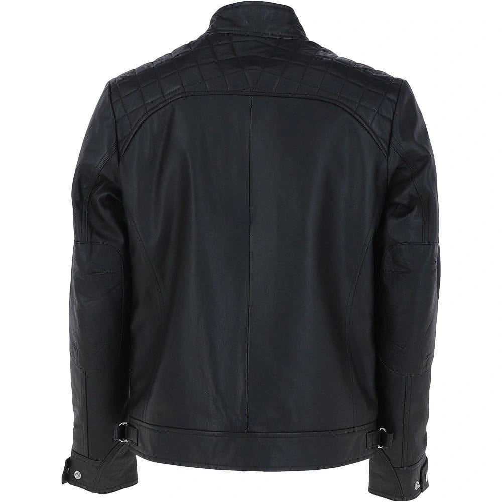 Men Nevada Black Leather Biker Jacket