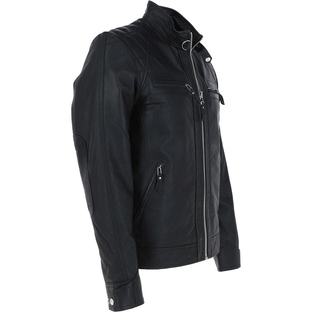 Men Nevada Black Leather Biker Jacket