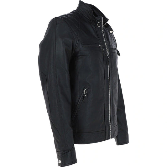 Men Nevada Black Leather Biker Jacket