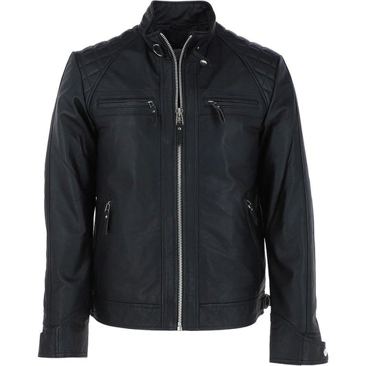 Men Nevada Black Leather Biker Jacket