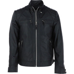 Men Nevada Black Leather Biker Jacket