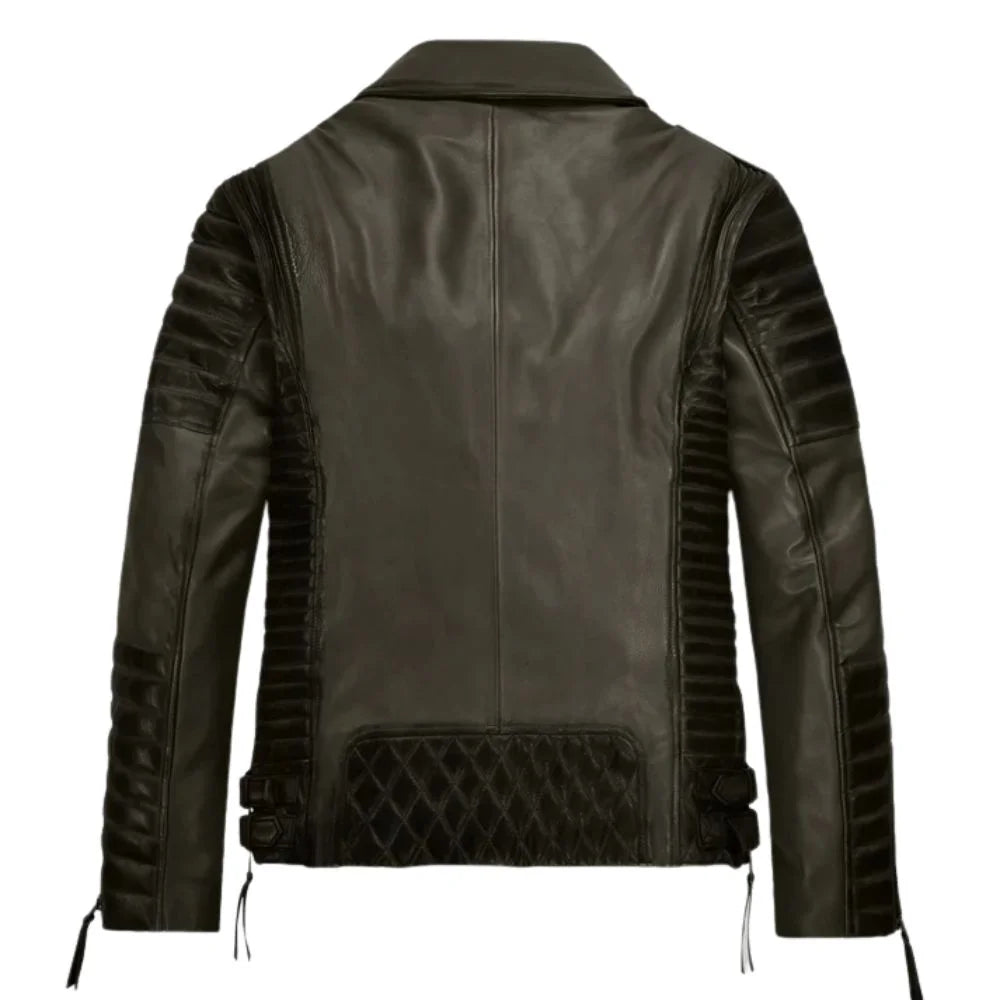 Men Olive Quilted Leather Jacket