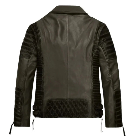Men Olive Quilted Leather Jacket