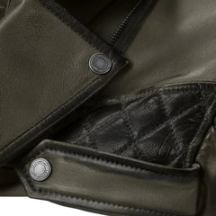 Men Olive Quilted Leather Jacket