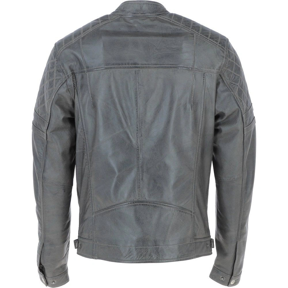 Men Premium Leather Gray Vintage Biker Jacket 