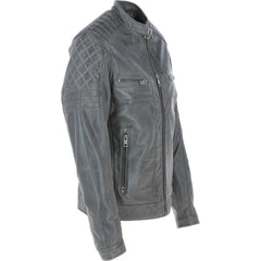 Men Premium Leather Gray Vintage Biker Jacket 