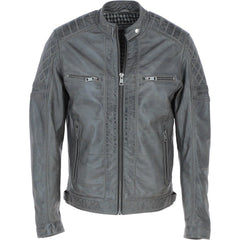 Men Premium Leather Gray Vintage Biker Jacket 