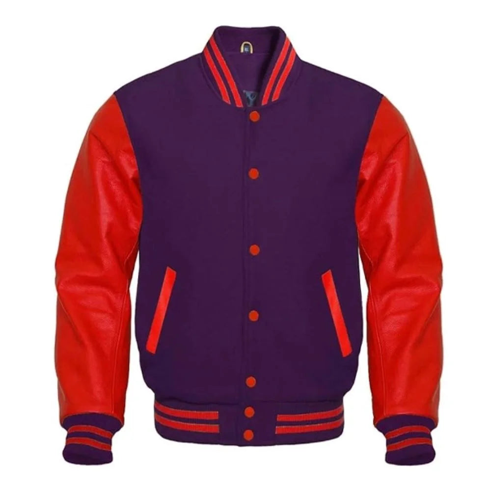 Men Purple and Red Varsity Jacket