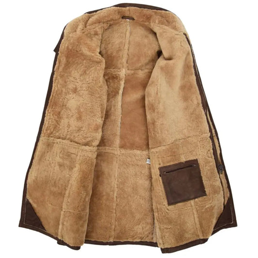 Men Real Leather Brown Duffle Coat