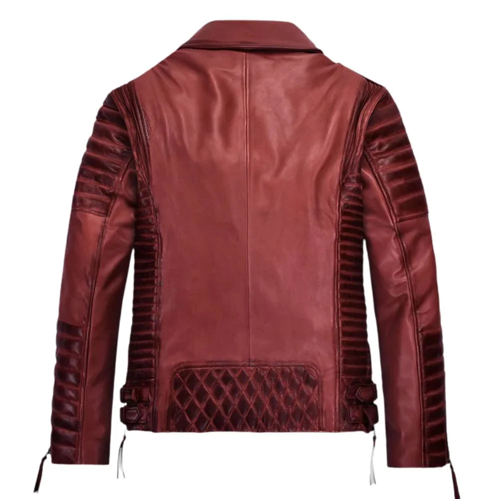 Men Red Quilted Leather Jacket