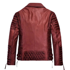 Men Red Quilted Leather Jacket