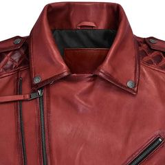 Men Red Quilted Leather Jacket