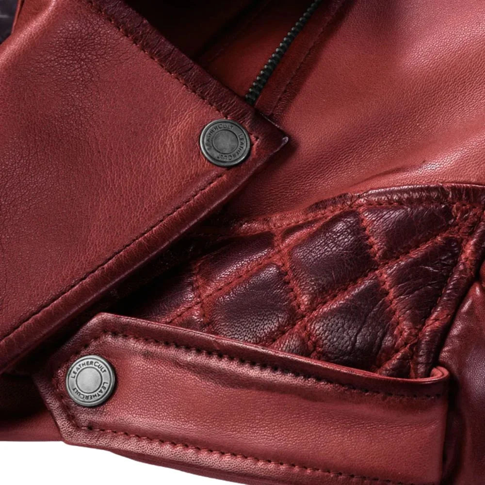 Men Red Quilted Leather Jacket