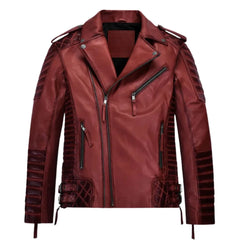 Men Red Quilted Leather Jacket