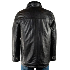 Men Smart Removable Inner Collar Black Leather Coat 