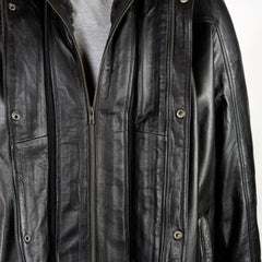 Men Smart Removable Inner Collar Black Leather Coat 